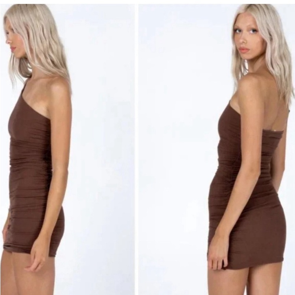 Princess Polly Elegant Brown Draped Dress - Picture 2 of 5
